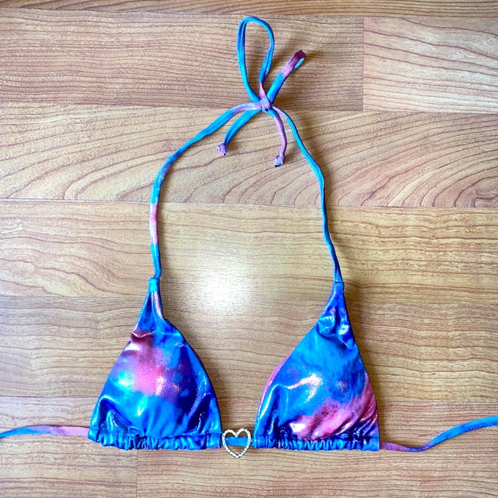 Galaxy Metallic Heart Triangle Rave Bikini Top